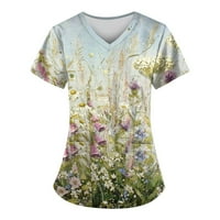 Bluze za žene Ljetne cvijeće ispisane pilinge Bluze za žene V izrez kratki rukav bijeli l Ženski vrhovi
