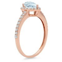 1.32ct kruška rez plavi simulirani dijamant 18K ružičasto zlato Angažovanje halo prstena veličine 5.75
