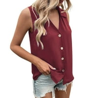 GDFUN ženska modna casual ljeta puna boja V izrez labava šifon košulja bez rukava dugme bez rukava prsluk
