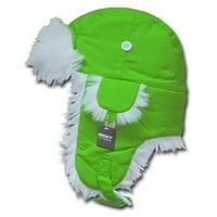 Decky 779-PL-NGR- Bijeli sintetički fur Aviator Hat- Neon Green - mali i srednji