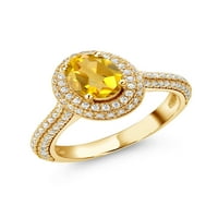 Gem Stone King 18K žuti pozlaćeni srebrni prsten citrinski moissinite