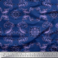 Soimoi Blue Poly Georgette tkanina Geometrijska i Paisley Damask Ispis Tkanina od dvorišta široko