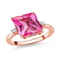 Gem Stone King 6. CT Octagon Pink Created Sapphire G-H Lab Grown Diamond 18K Rose pozlaćeni srebrni