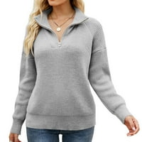 Homgro ženski vučni pulover Duks dame casual mock vrat kvadrata zip up pleteni džemper zimski topli