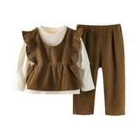 Slatke ljetne dječje djevojke odijelo set punog boja rukava bez rukava + majica s dugim rukavima + pantalone