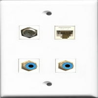 Riteav - Port RCA Blue i Port CoA kablovska TV - F-tipa i lučka mačka Ethernet bijeli zidni zidni