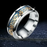 WEFUESD Prstenje nakita za žene Titanium čelični zmajski prsten sa srebrnim zlatnim zmajem od nehrđajućeg