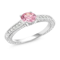 Gem Stone King 1. CT okrugli ružičasti cirkonijski prsten srebrnog angažmana