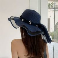 Miayilima Sunčani šeširi za muškarce i žene Ljetni šeširi za žene mrežasti val biserni vrpca šešir male