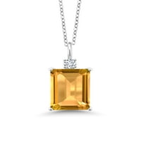 Gem Stone King 8. CT Octagon Yellow Citrine G-H Lab Grown Diamond Sterling Srebrni privjesak