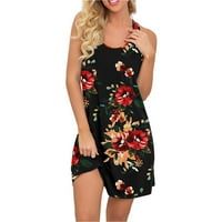 Miayilima Mini haljine za žene Ljeto cvjetni print okrugli vrat Nightdress haljina bez rukava
