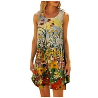 Ljetne haljine Ženski modni casual ljetni cvijet od tiskane okrugle vrata bez rukava bez rukava