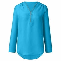 Azrijski čišćenje košulje Ženske ljetne majice s dugim rukavima Zip Casual Tunic V-izrez