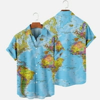 Vruća prodaja mapa svijeta uzorak muške košulje Digitalni tisak labavo veliko veličina gumba kratkih