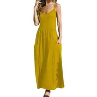 Za ženska casual labav suspender čvrsta boja Veliki džepna haljina žuta xxxl