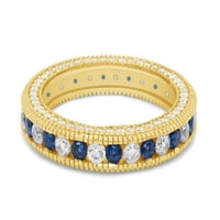 Simulirani plavi safični i bijeli kubični cirkonijski prsten za večni prsten u 14K žutom zlatu preko