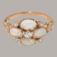 Britanci izrađeni 18K ružičastog zlata sintetički kubični cirkonijski i prirodni Opal Womens Ring - Opcije veličine - Veličina 5