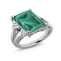 Gem Stone King 10. CT Green Malachite Blue Stvorio je safir Sterling srebrni prsten