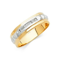 Čvrsti 14K bijeli i žuti zlatni prsten dva tona zlatna prstena baguette kubična cirkonija cz Muška godišnjica