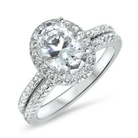 Bijeli ovalni rez Antique Halo C CZ svadbeni prsten za žene veličine 10