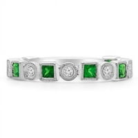 0. CTW Okrugli zeleni tsarote vintage polu-vječnost godišnjica vjenčani prsten za bend u 18k bijelo