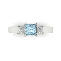 1. CT sjajna princeza rezana plava simulirana dijamant 14k bijelo zlato Trobonulošku prsten veličine