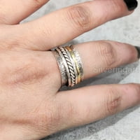 Spinner trake, prsten za meditaciju, srebrni prsten, predenje prsten, dva tona zvona, fidget prsten,