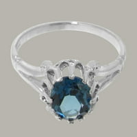 Britanski izrađeni klasični čvrsti 10k bijeli zlatni prirodni London Blue Topaz Womens Solitaire Prsten
