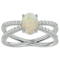 Superjeweler Carat Ovalni oblik stvorio je Opal i Halo Diamond Ring u Sterling Silver za žene