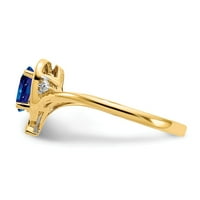 14k žuto zlatno prsten sa kamenjem septembra safir oval plavi dijamant, veličina 7