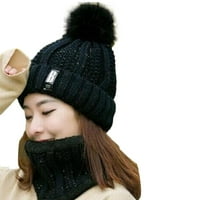 Ženske dame topla zima kozbu plus baršunasti pletena kape + šal