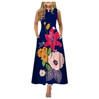 Ležerne haljine za žene bez rukava cvjetni slobodno vrijeme srednje dužine A-line okrugle dekoltene
