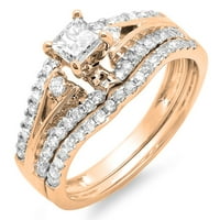 DazzlingRock kolekcija 1. Carat 10K princeza i okrugli dijamant Bridal Wedding Set CT, zlato ruža, veličina