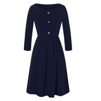 Plus veličina haljina za žene modno udobno dugme V-izrez pune boje casual haljina mornarice