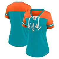 Ženska fanatika marke Aqua Orange Miami Dolphins Blitz & Glam čipkani dres V-izrez V-izrez T-majica