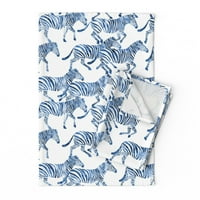 Štampani ručnik za čaj, platno pamučno platno - plavi akvarel zebra životinjski otisak afričke divljine safari zoološkim ljubimcem dekorativnim kuhinjskim ručnikom od kašičice