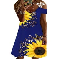 Rejlun ženske majice haljina s ramena kratke mini haljine cvjetni ispis sunčat labavi ljestvični odmor