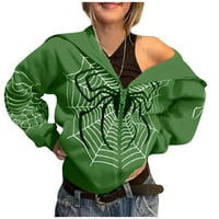 SendKeelwomen zip up pauder w eb print duksevi rhinestone grafički duks dugih rukava pulover jakne scenwear