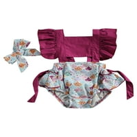 TODDLER Baby Girls Rukometar + Bow trake za glavu Cvjetni šuplji rezbareni dizajn Bodi, ljetna odjeća