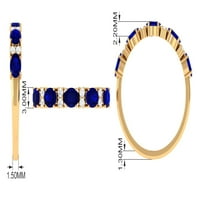 Ovalni plavi safir na pola vječnog prstena s dijamantom za žene, 14k bijelo zlato, SAD 11.00