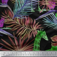 Soimoi Zelena pamučna kambrična tkanična tropska listova, cvjetna i žirafa lica životinjskog otisnog
