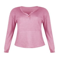 Glonme Women Dugme Down Baggy Majica Casual Jesen Tunic Bluza Dugih rukava uredske majice Pulover Pink