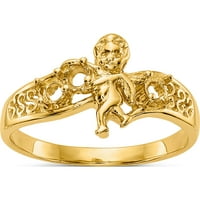 14k žuti zlatni polirani 3-kamen majčini prsten sa anđelom na ugradnji benda - JBSP