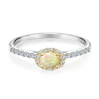Gem Stone King 0. CT Okrugli Cabochon Bijeli etiopski Opal G-H Lab Grown Diamond 10k bijeli zlatni prsten