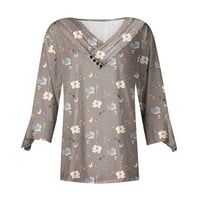 Umitay ženska modna labava casual gumb prema dolje V-izreznim zvonom od sedam četvrtina majica s rukavima