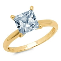 0. CT sjajna princeza Cut Prirodni švicarski plavi topaz 14k žuti zlatni pasijans prsten sz 4.5