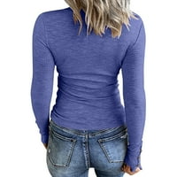 Haljine za žene Ženske dugih rukava Ležerne majice Dugme Down Bluzes Basic Ribed Knit T majice 2xl
