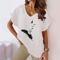 Žene plus veličine Žene V-izrez Print T-majice Modne udobne ženske bluze vrhovi bijele boje