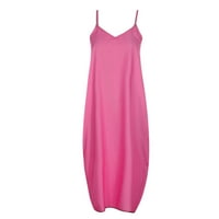 Finelylove casual maxi haljina aktivna haljina A-line s visokim niskim rukavima bez rukava ružičasta