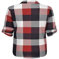 Neilla dame TEE Provjerite majicu za ispis V izrez T Majica Žene Loose Tops Dugi rukav pulover Red XL